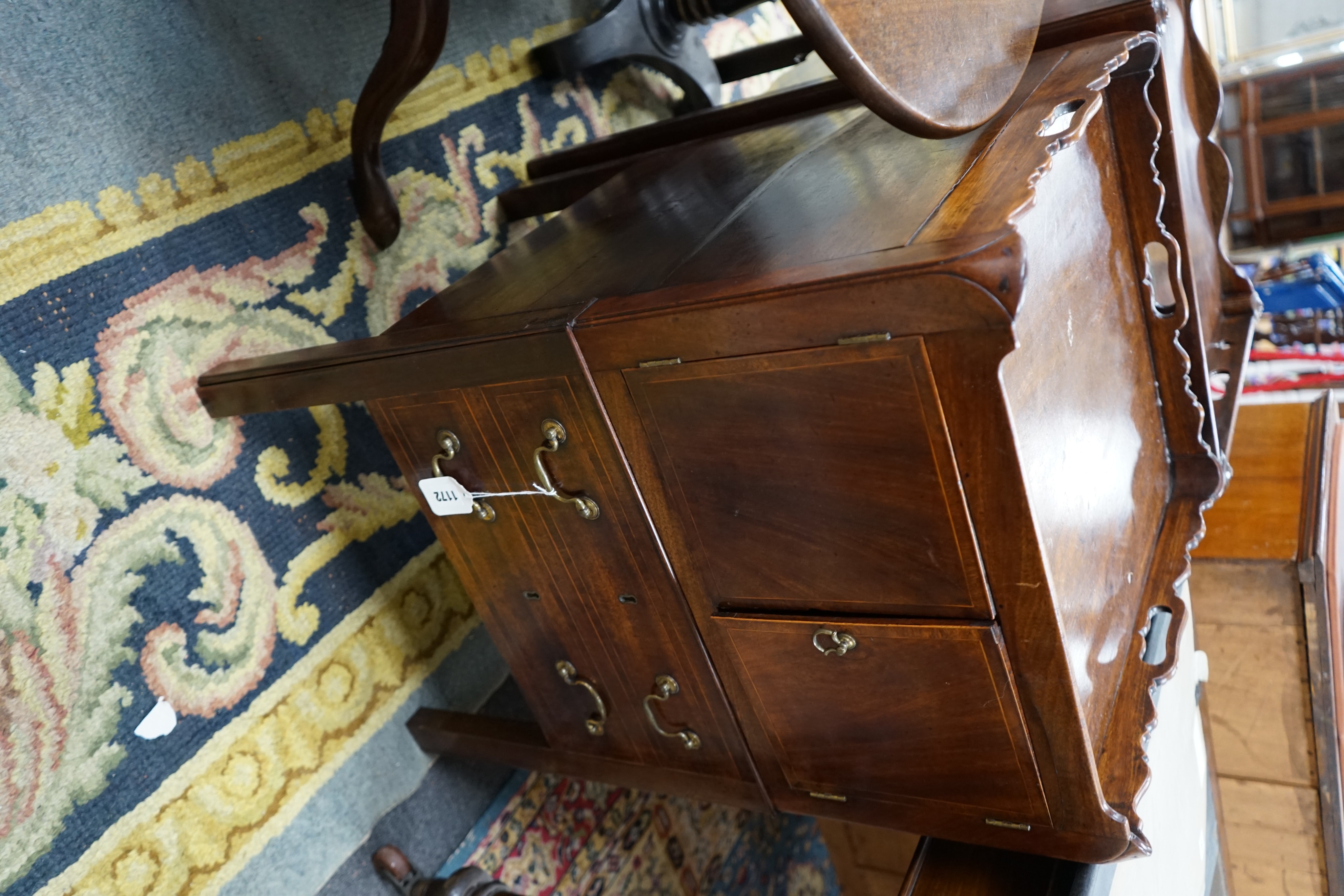 Two George III mahogany tray top bedside cabinets, larger width 56cm, depth 48cm, height 79cm